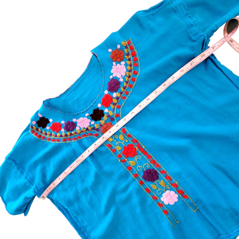 Johnny Was Vintage Crop Blue Embroidered Blouse Sz Large - Picture 2 of 8